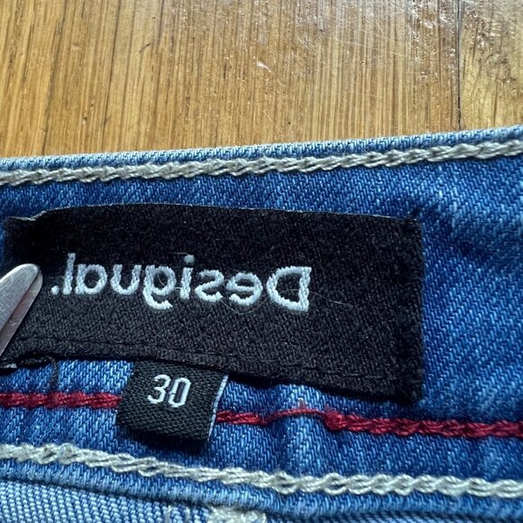 Desigual Size 30 Blue Denim Patty Embroidered Patchwork Boho A-Line Mini Skirt - Picture 4 of 13